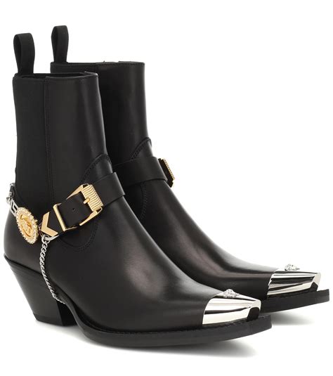 Versace Leather Cowboy Boots in Black 